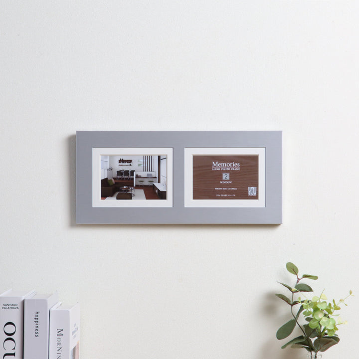 フォトフレームメモリーズアルミ2ウィンドーL判