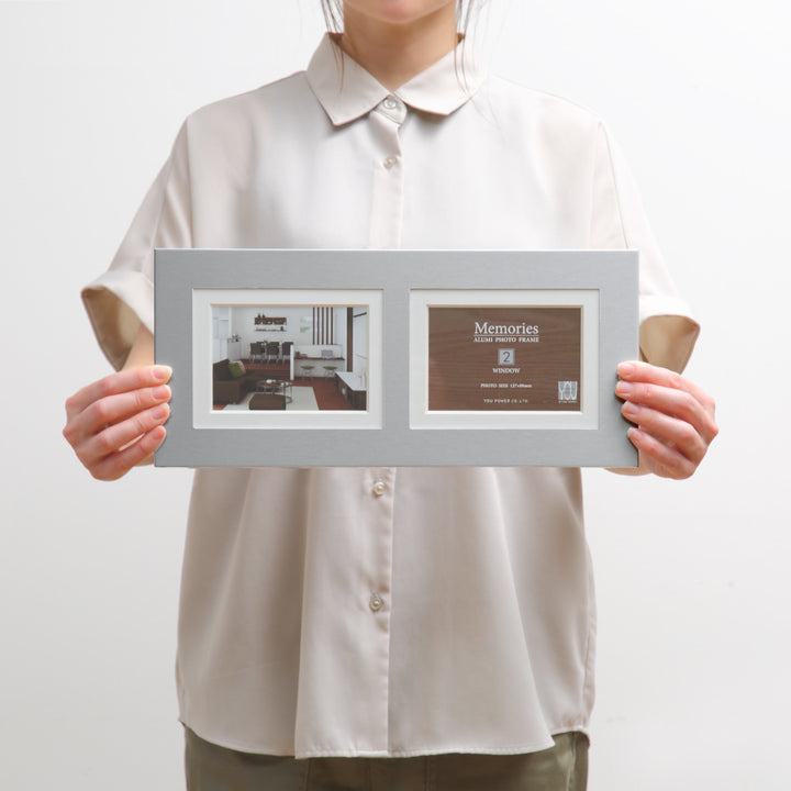 フォトフレームメモリーズアルミ2ウィンドーL判