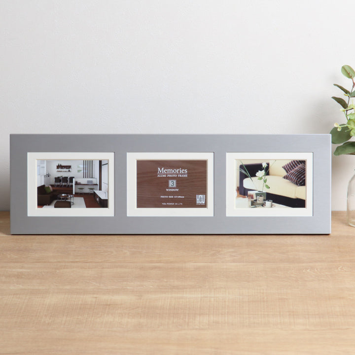 フォトフレームメモリーズアルミ3ウィンドーL判