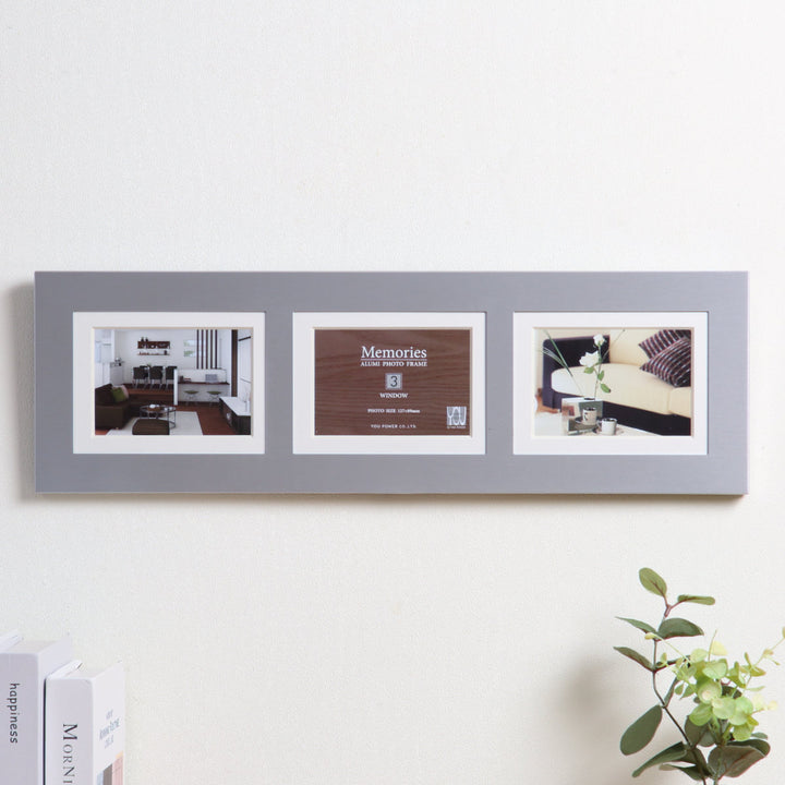 フォトフレームメモリーズアルミ3ウィンドーL判