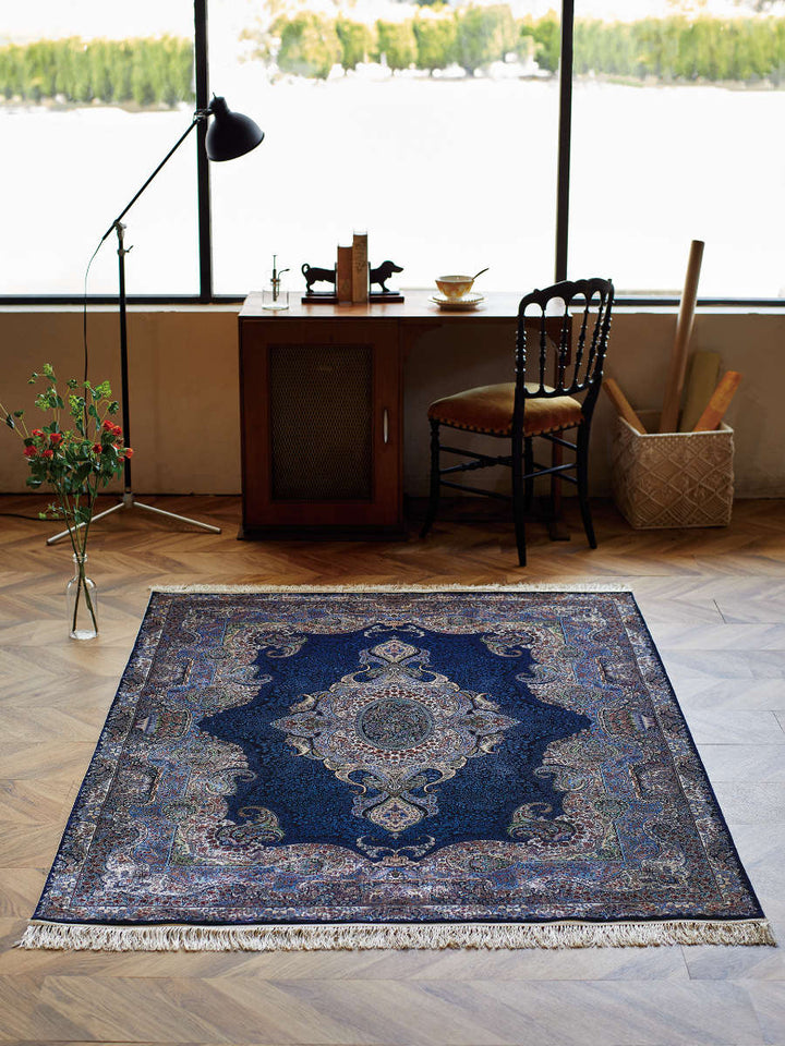 ラグウィルトン織りクム140×190cmアンティーク調メダリオン柄