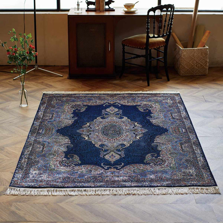 ラグウィルトン織りクム140×190cmアンティーク調メダリオン柄