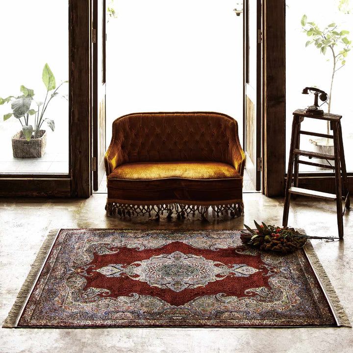 ラグウィルトン織りクム140×190cmアンティーク調メダリオン柄