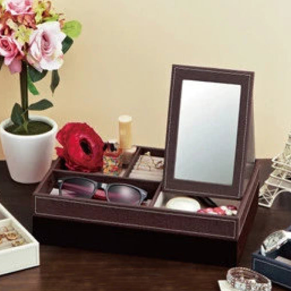小物収納レザートレーLサイズミラー付きアクセサリー