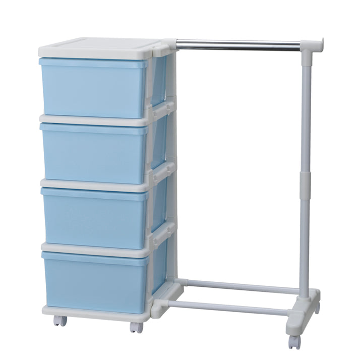 収納ケースカラーシーズユニット4段パイプハンガー付き組み立て式連結できるキャスター付き