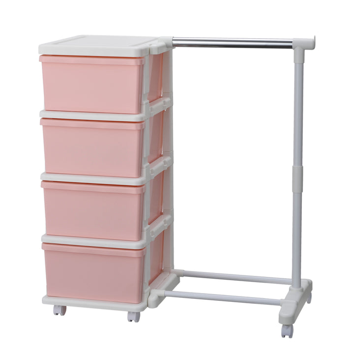 収納ケースカラーシーズユニット4段パイプハンガー付き組み立て式連結できるキャスター付き