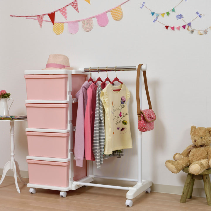 収納ケースカラーシーズユニット4段パイプハンガー付き組み立て式連結できるキャスター付き