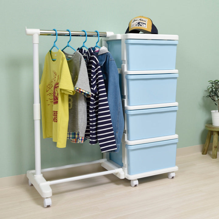 収納ケースカラーシーズユニット4段パイプハンガー付き組み立て式連結できるキャスター付き