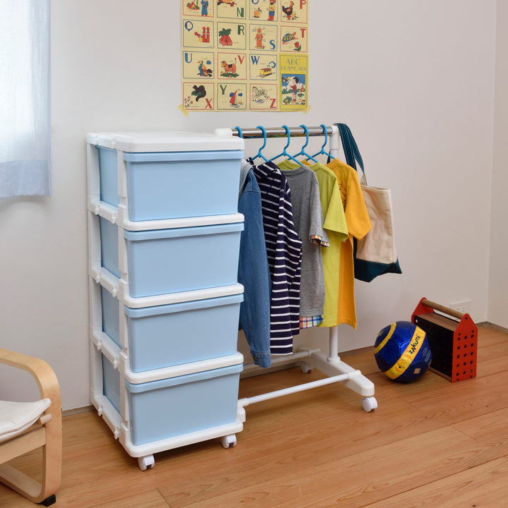 収納ケースカラーシーズユニット4段パイプハンガー付き組み立て式連結できるキャスター付き