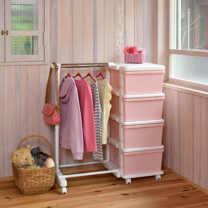 収納ケースカラーシーズユニット4段パイプハンガー付き組み立て式連結できるキャスター付き