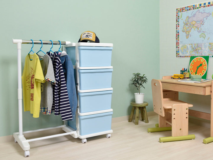 収納ケースカラーシーズユニット4段パイプハンガー付き組み立て式連結できるキャスター付き