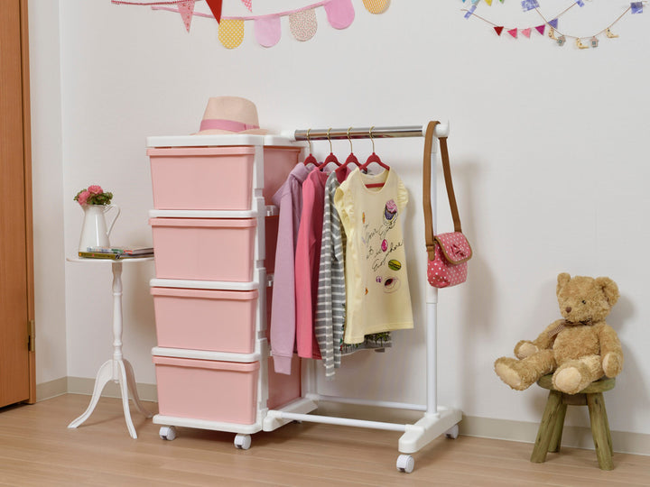 収納ケースカラーシーズユニット4段パイプハンガー付き組み立て式連結できるキャスター付き