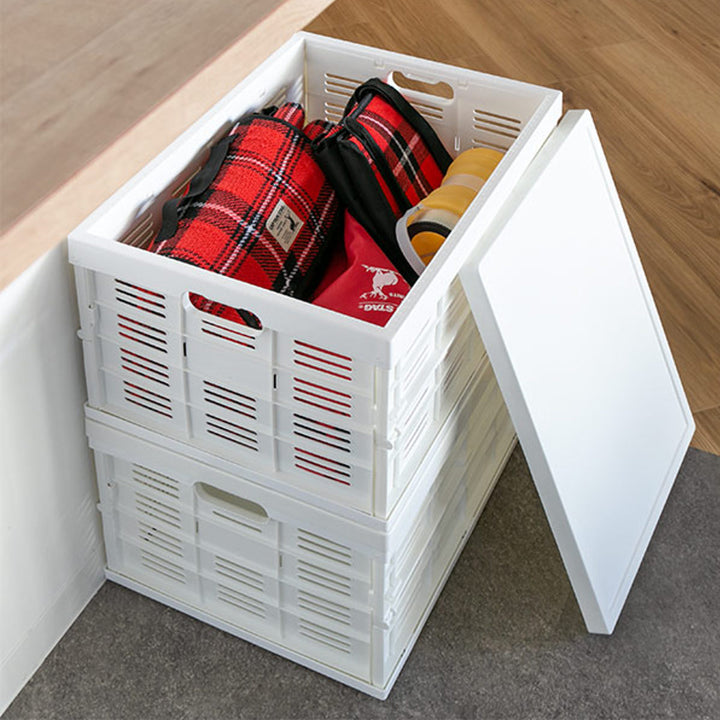 収納ボックスフタ付き折りたたみコンテナ積み重ねプラスチック製幅49.5×奥行35.5×高さ26.2cm