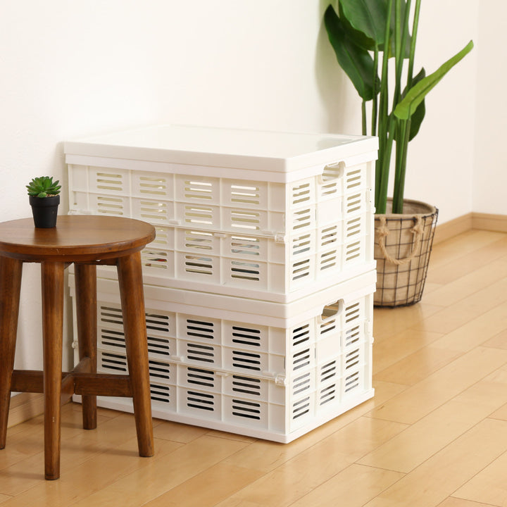 収納ボックスフタ付き折りたたみコンテナ積み重ねプラスチック製幅49.5×奥行35.5×高さ26.2cm