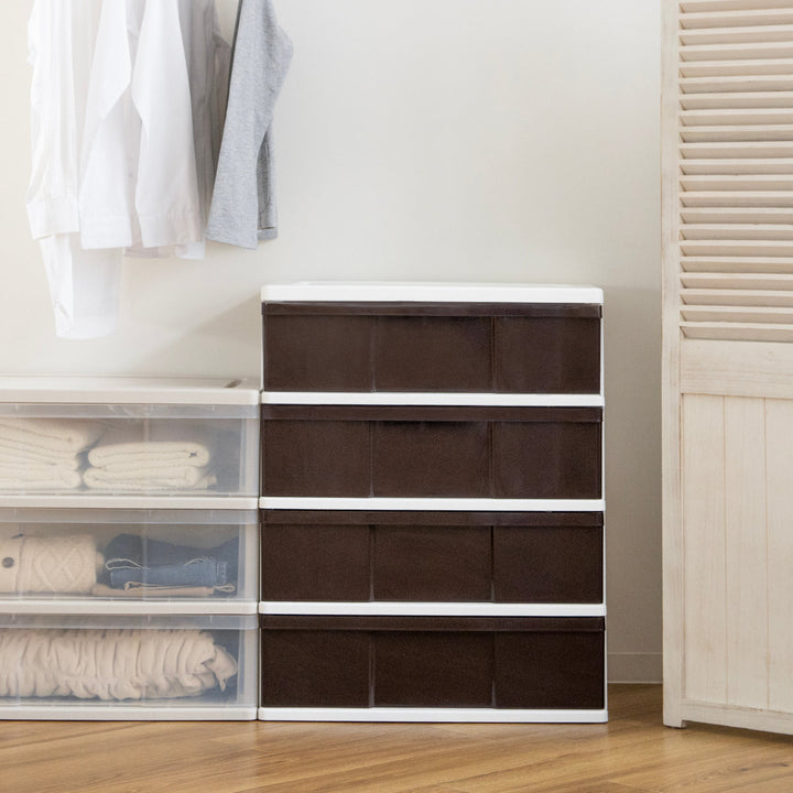 収納ケースワイド収納ケース4段引き出しブラウンキャスター付き