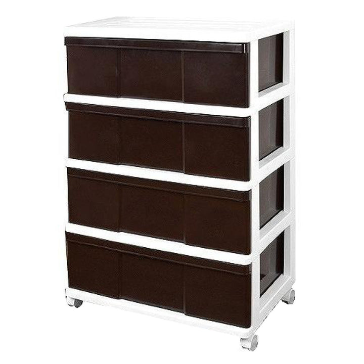 収納ケースワイド収納ケース4段引き出しブラウンキャスター付き
