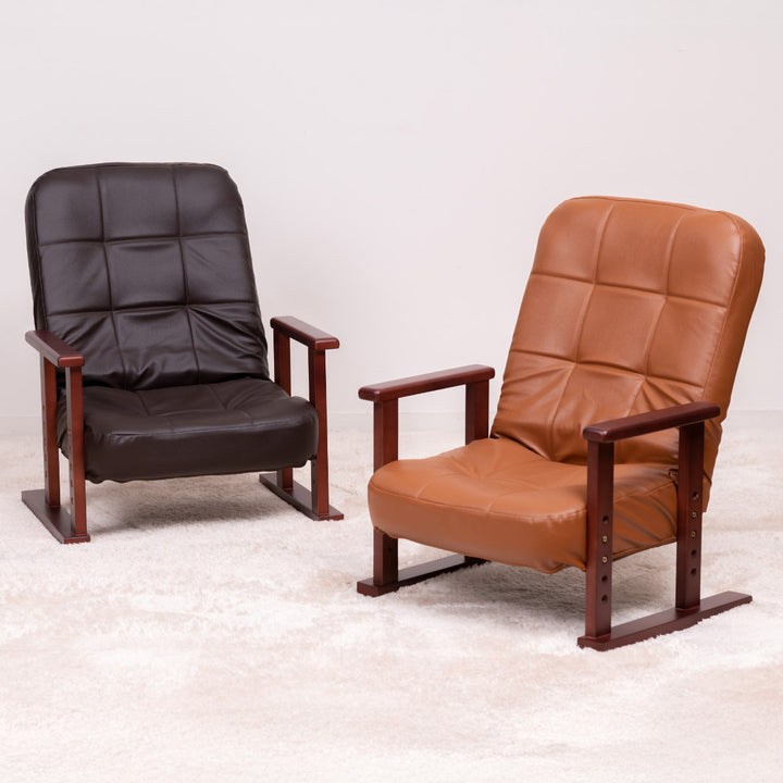 高座椅子高齢者座面高18～27cm7段階リクライニング高さ調節PVC生地