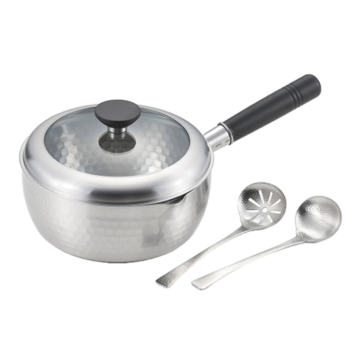 槌目雪平鍋20cm蓋付きお玉付き銀鱗ステンレス製日本製