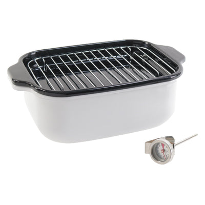 角型天ぷら鍋 IH対応 ワイド 富士ホーロー バット付き 温度計付き Honey Ware