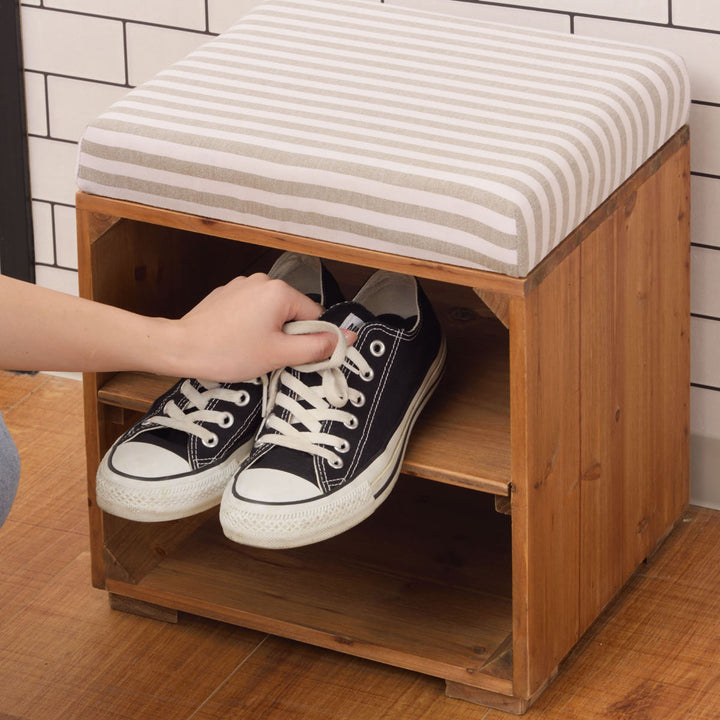 スツール木製収納付ラックスツールボーダー