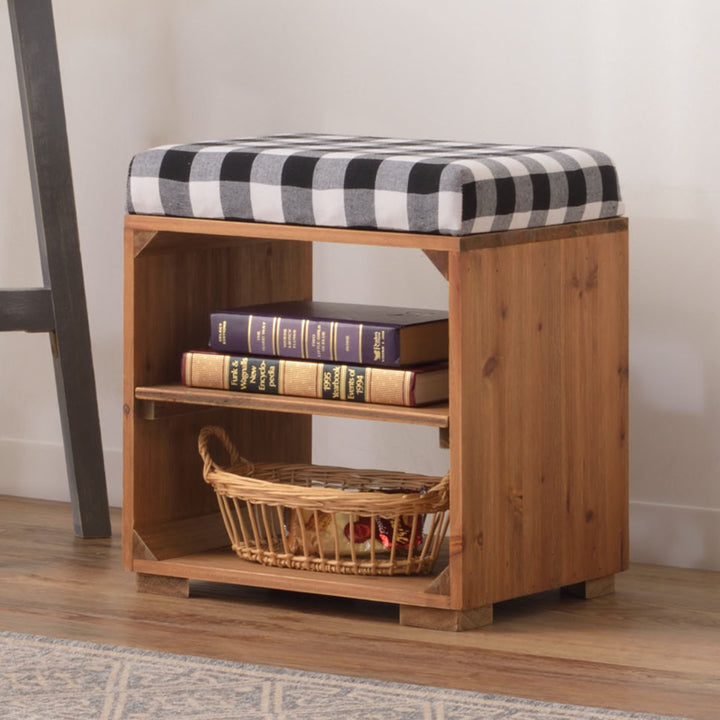 スツール木製収納付ラックスツールギンガムチェック