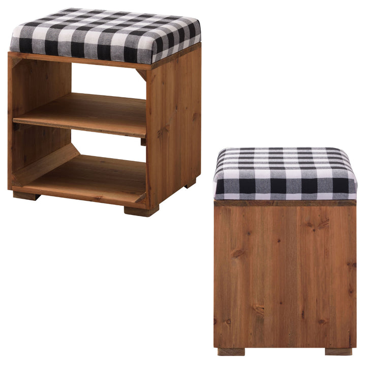 スツール木製収納付ラックスツールギンガムチェック