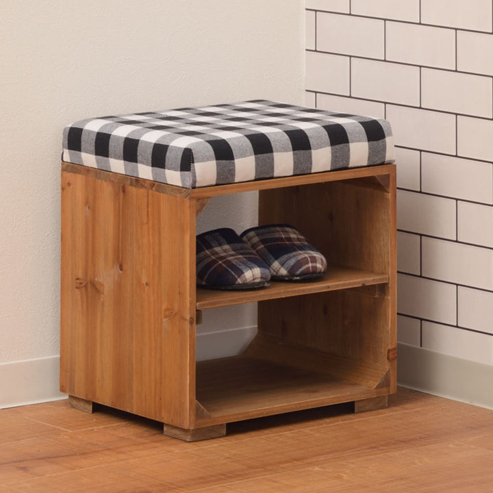 スツール木製収納付ラックスツールギンガムチェック