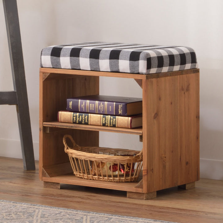 スツール木製収納付ラックスツールギンガムチェック