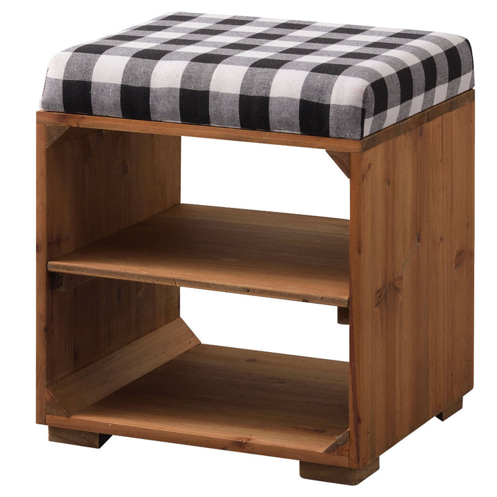スツール木製収納付ラックスツールギンガムチェック
