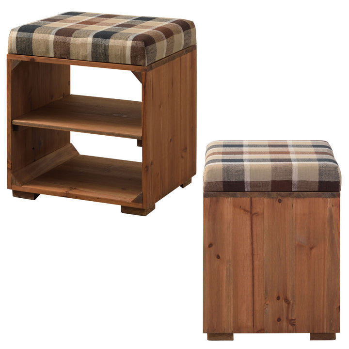 スツール木製収納付ラックスツールタータンチェック