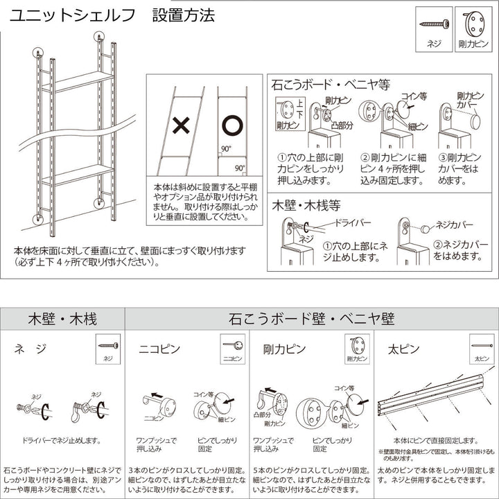 ユニットシェルフ高さ120cm壁面収納壁付け