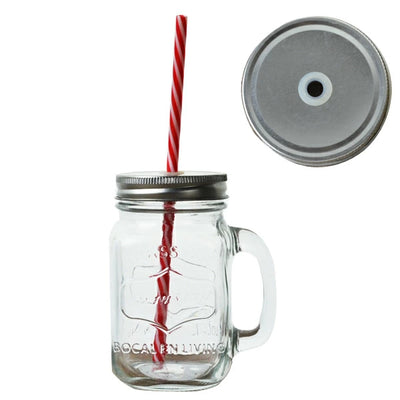 ドリンクジャー ガラスジャー 380ml ストロー付き 取っ手付き ガラス製