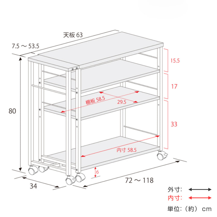 キッチンワゴンしまえる作業台付キッチン家電ワゴン幅72cm