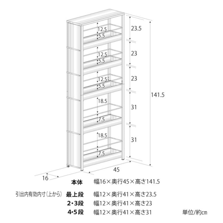 キッチンストッカーステンレスすき間ラック幅16cm高さ141.5cm