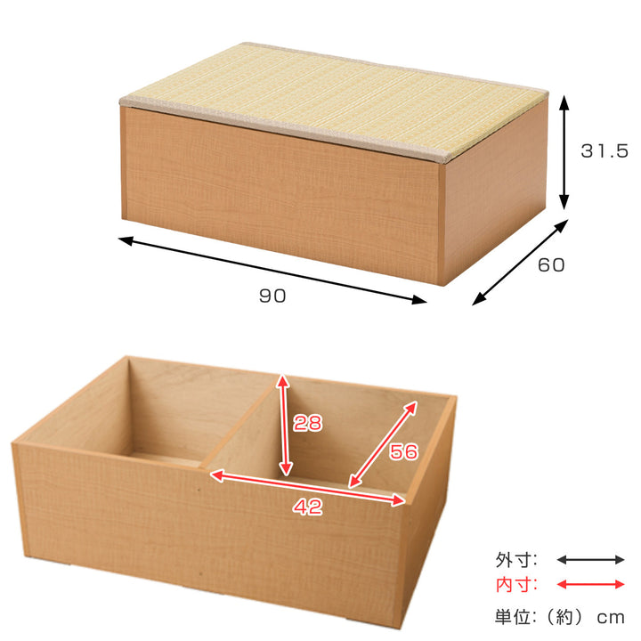 樹脂畳ユニットロータイプ幅90×奥行60×高さ31.5cm収納付ベンチ