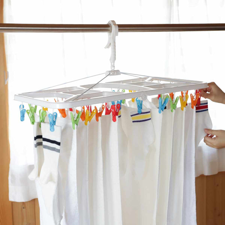 洗濯ハンガー角ハンガー折りたたみKogureカラフルランドリーハンガーピンチ32個付