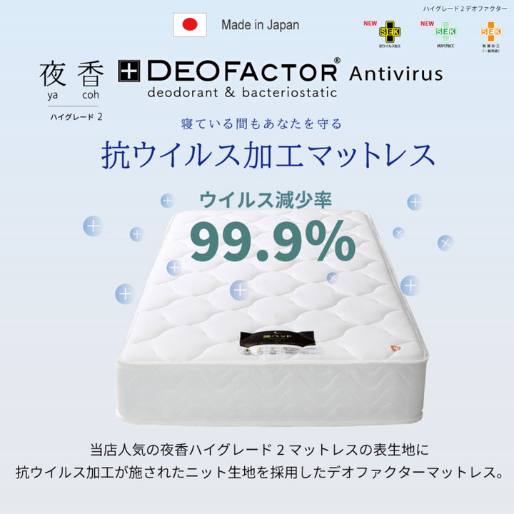 硬さの選べるマットレスクイーン抗ウイルス夜香ハイグレードデオファクターポケットコイルホワイト