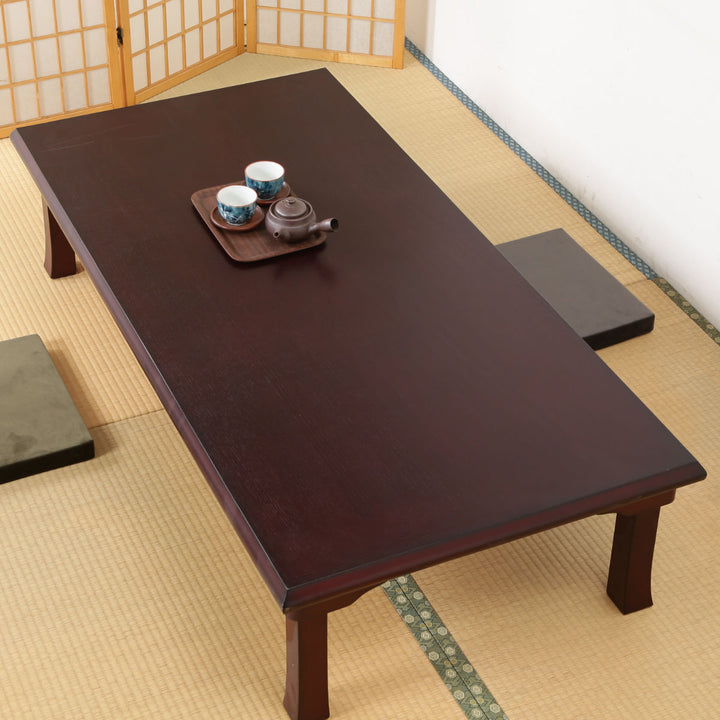 ローテーブル幅150×奥行75×高さ34cm紫檀色折脚和風座卓