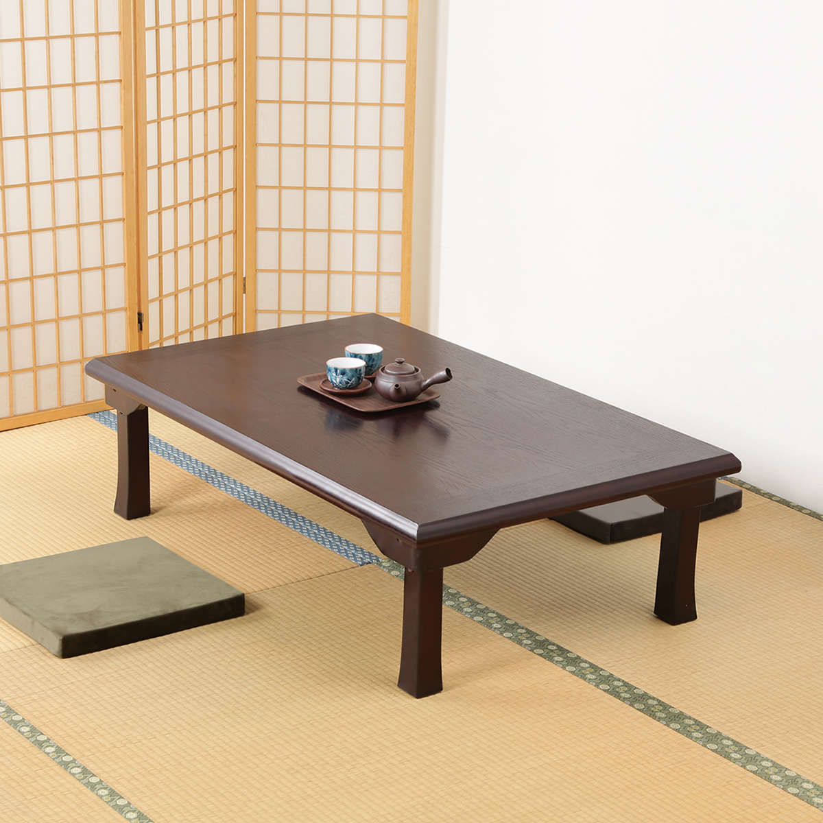 ローテーブル 幅120×奥行75×高さ34cm 紫檀色 折脚和風座卓 – ハウジー