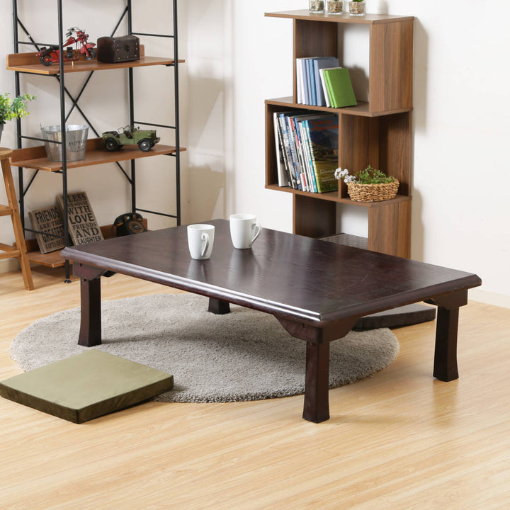 ローテーブル幅120×奥行75×高さ34cm紫檀色折脚和風座卓