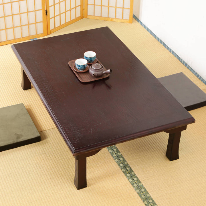 ローテーブル幅120×奥行75×高さ34cm紫檀色折脚和風座卓