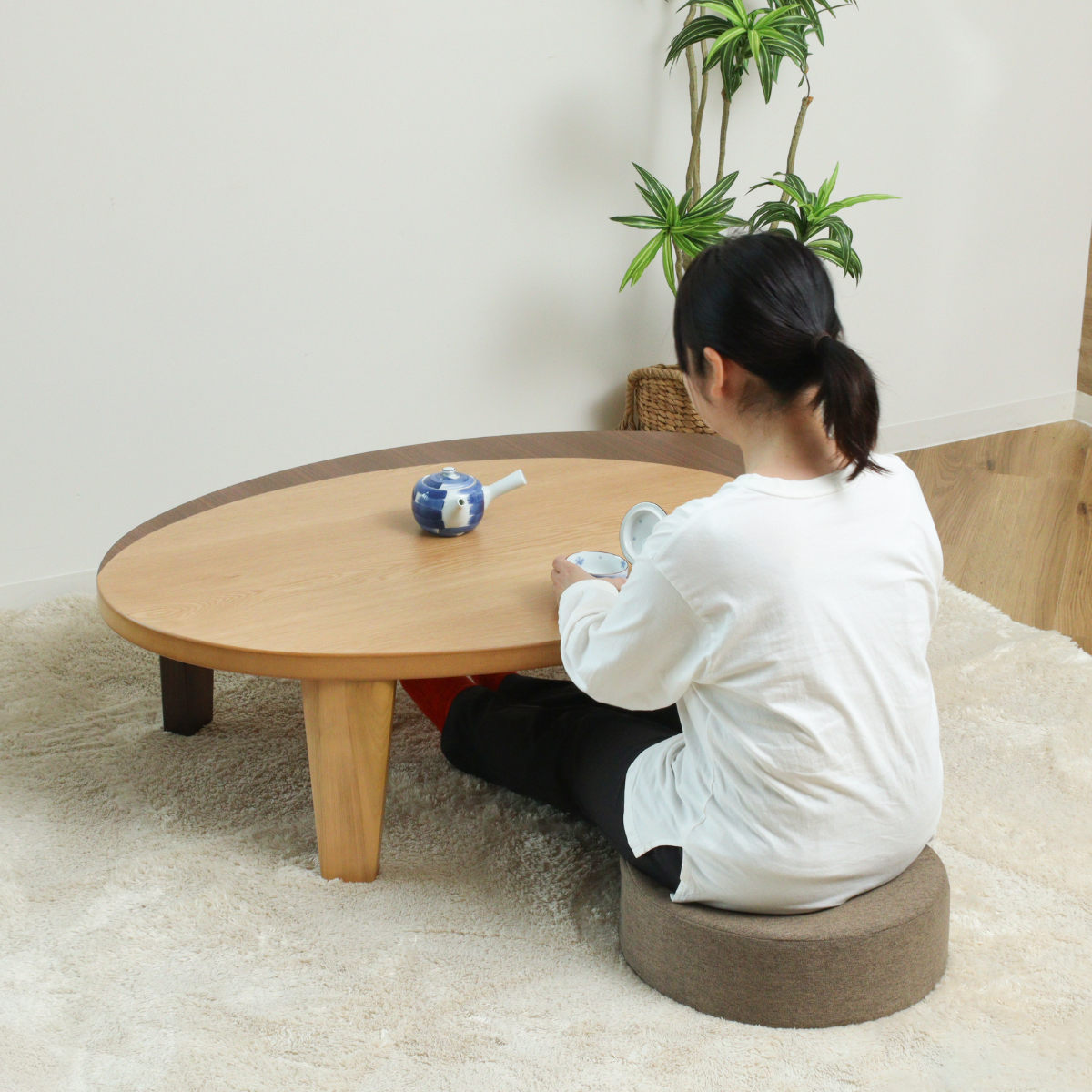 座卓 幅120cm オーバル型 折れ脚 クラン 木製 完成品 日本製 – ハウジー