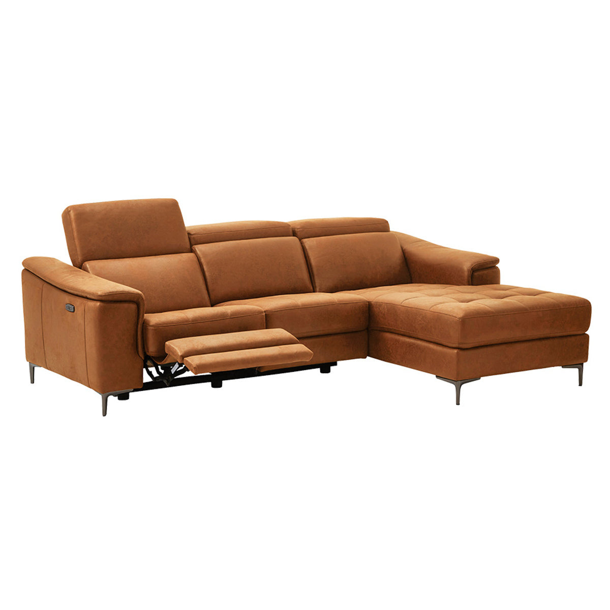 ソファー カウチ 片側電動 レザーファブリック 美品 カウチソファ 左カウチ 3人掛け 幅236cm 電動リクライニング レザー