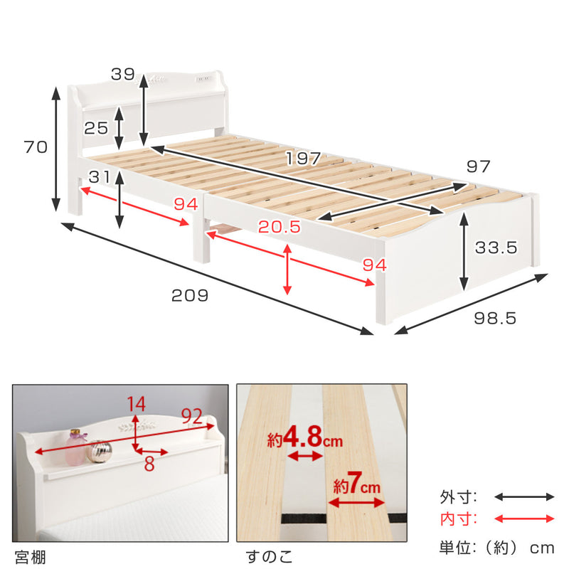 姫系ベッド 3分組立 シングル 工具不要 ボンネルコイル マットレス付き