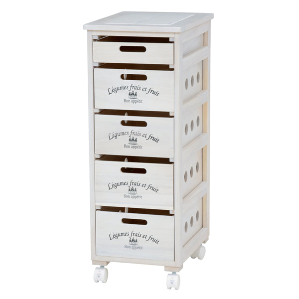 キッチンストッカー幅30cm5段桐製天然木スリム