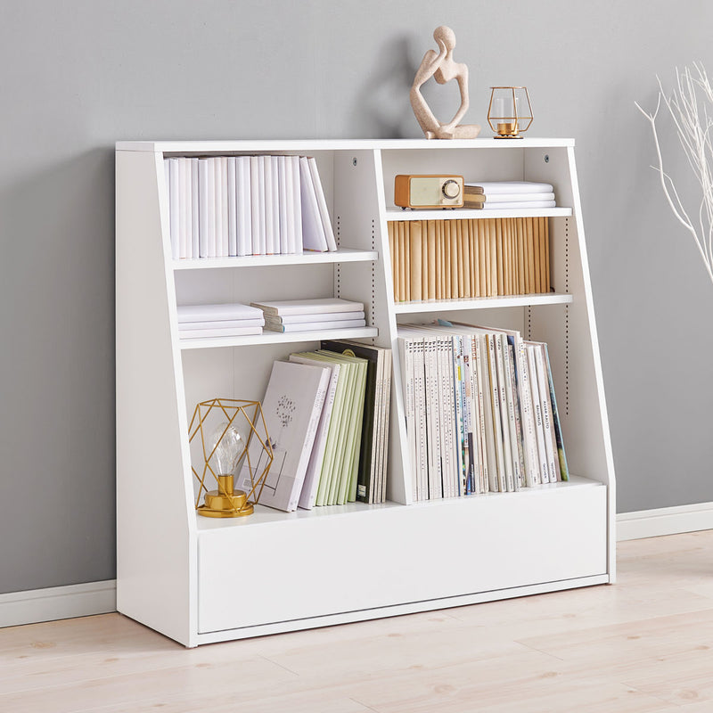 ♡1cm刻みで調節引き出し付き本棚 ロータイプ 幅90cm ホワイト[8487] 1cm刻みで調節引き出し付き本棚 ロータイプ 幅90cm ホワイト[8487]