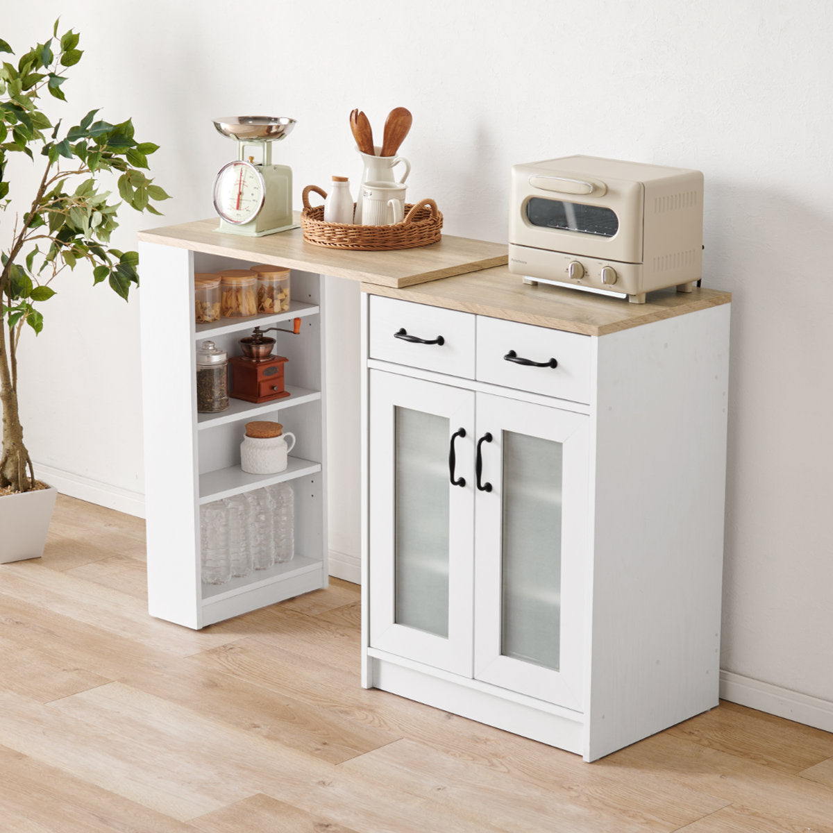 19056 キャスター付き1枚ガラスキッチンカウンター幅700 19056 キャスター付き1枚ガラスキッチンカウンター幅700 食器棚