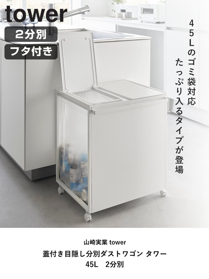 山崎実業tower蓋付き目隠し分別ダストワゴンタワー45L2分別