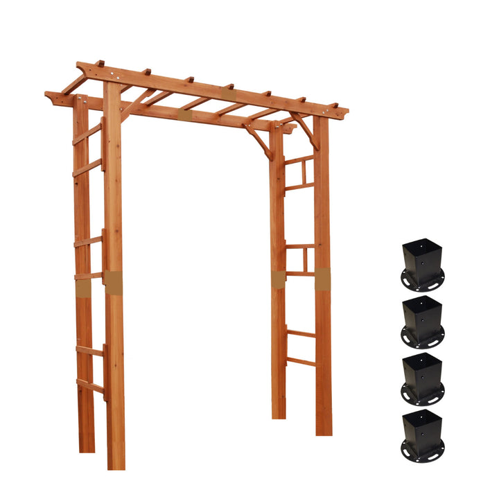 アーチ天然木製フレックスパーゴラアーチ幅190cm平地金具セット3台組