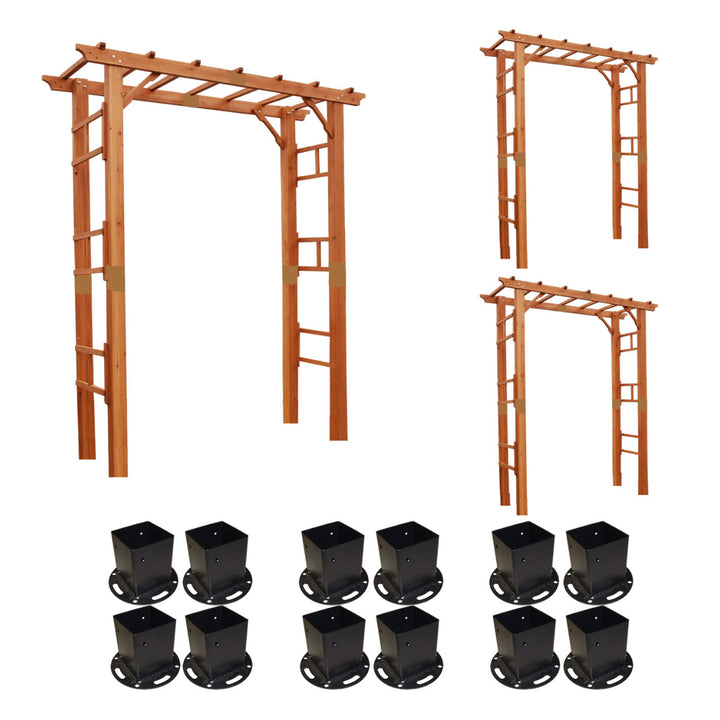 アーチ天然木製フレックスパーゴラアーチ幅190cm平地金具セット3台組